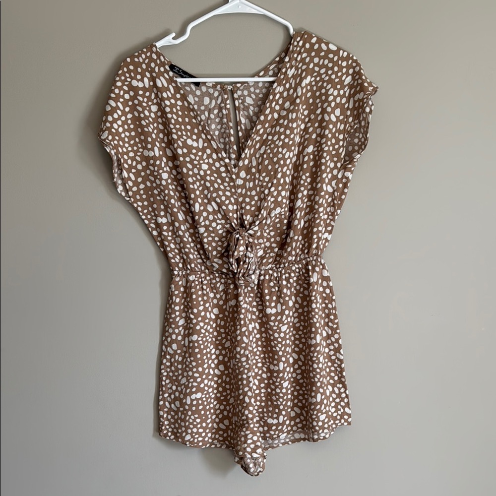 Simplee Brown and White Patterned Romper
